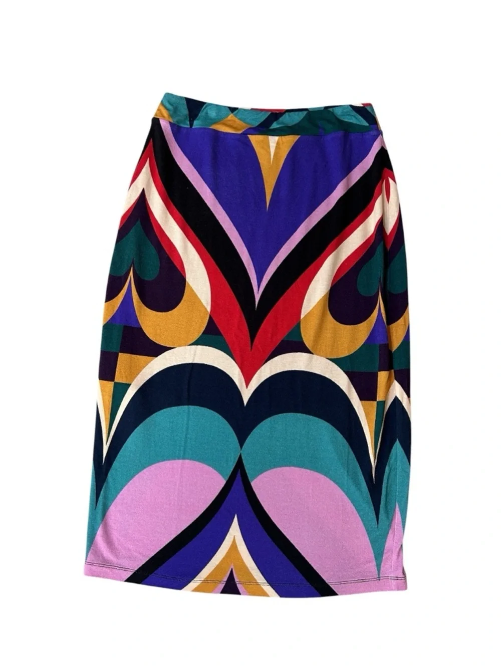 FARM Rio Kaliya Midi Skirt Bold Geometric Retro Mod Print Colorblock Boho XS